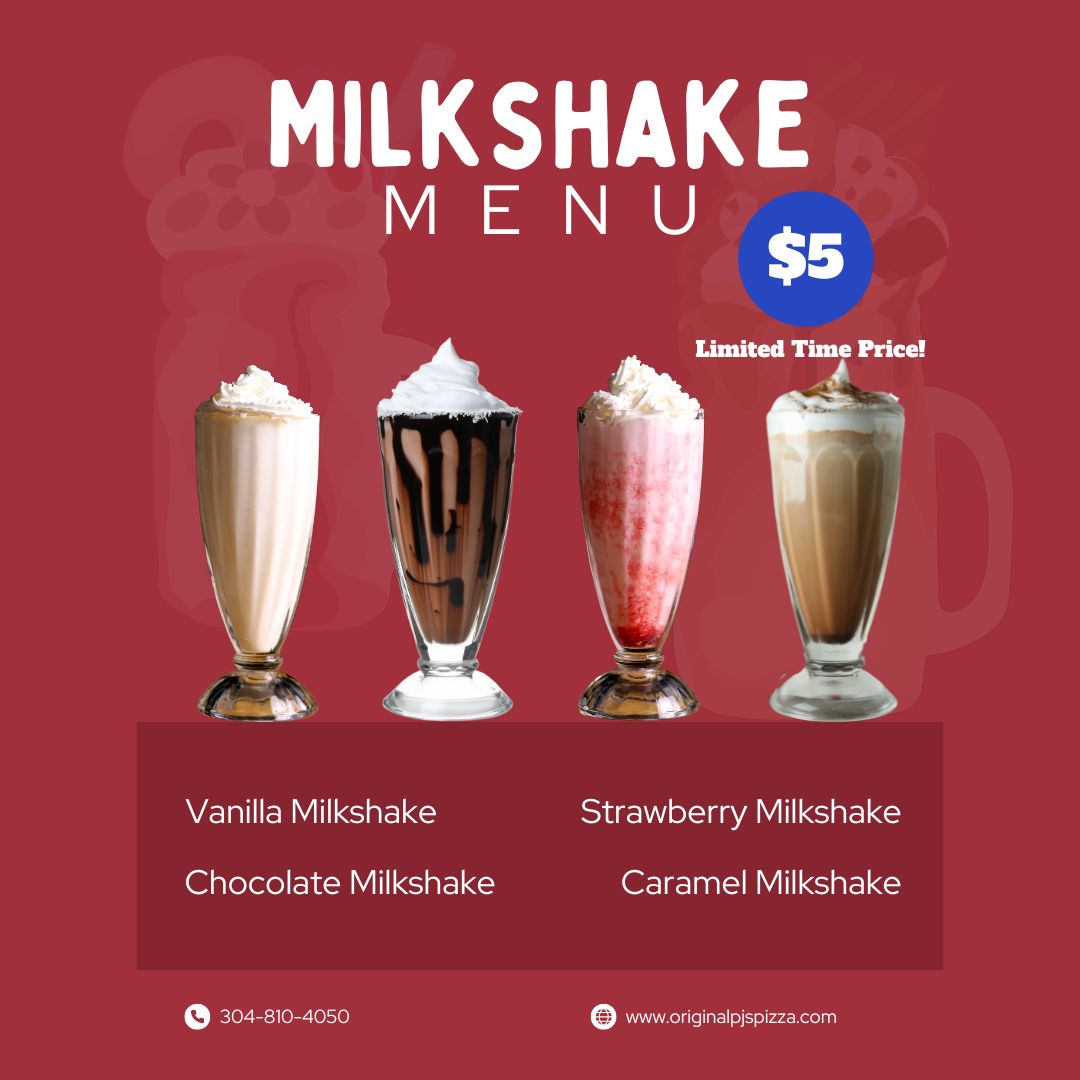 Ad for new milkshakes. Vanilla, chocolate, strawberry and caramel available at the moundsville location