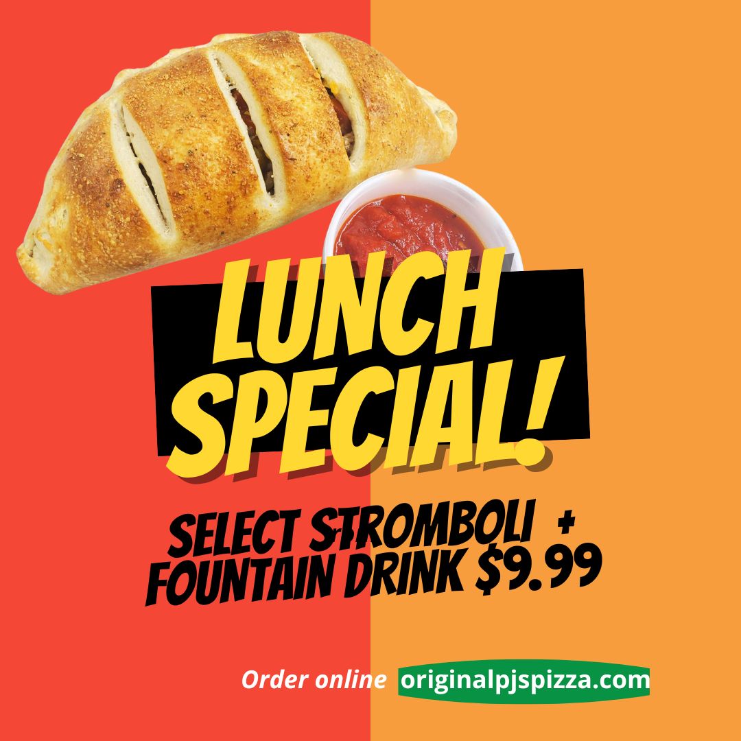 available at the moundsville location, select stromboli and fountain drink lunch special $9.99