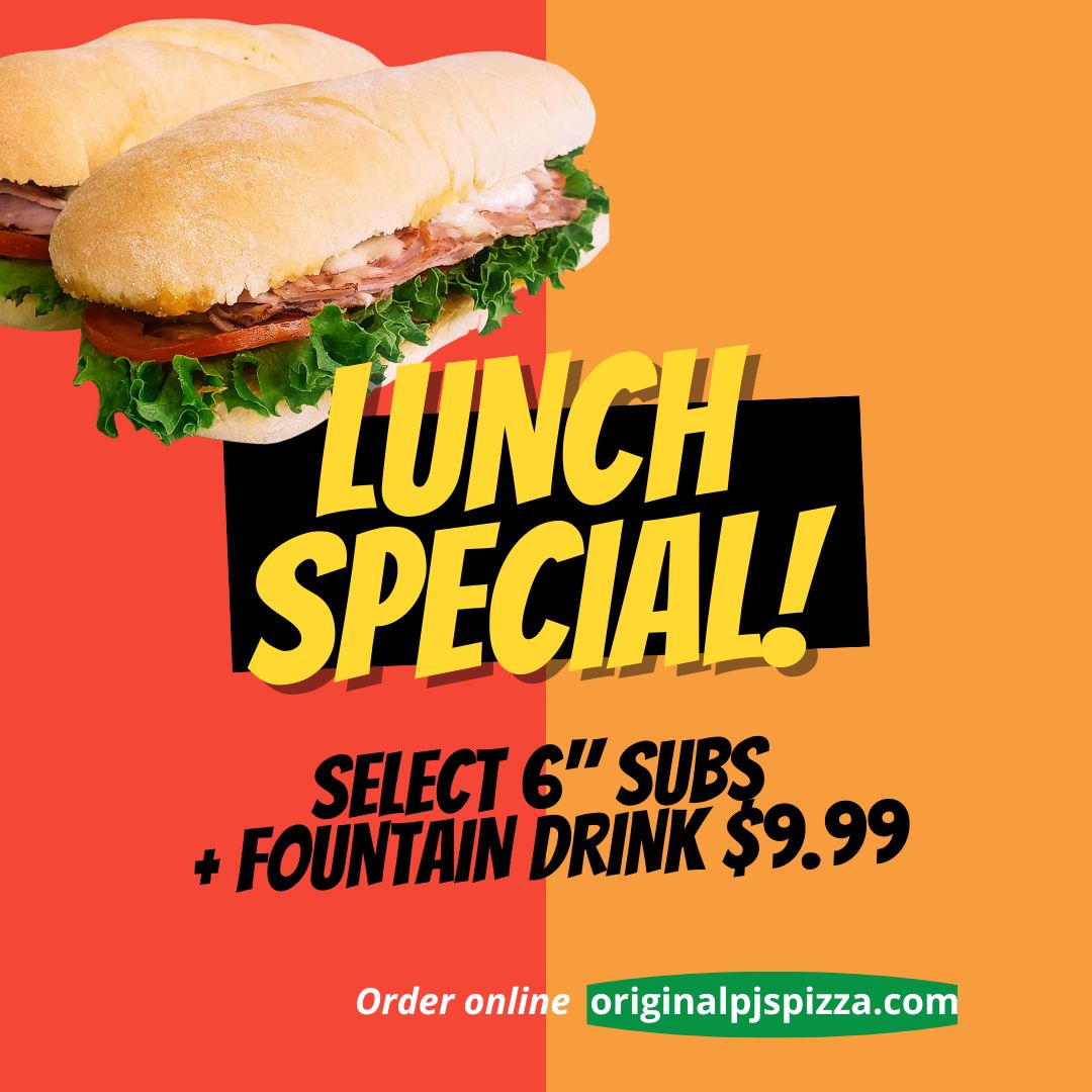 available at the moundsville location, select 6 inch subs and fountain drink lunch special $9.99