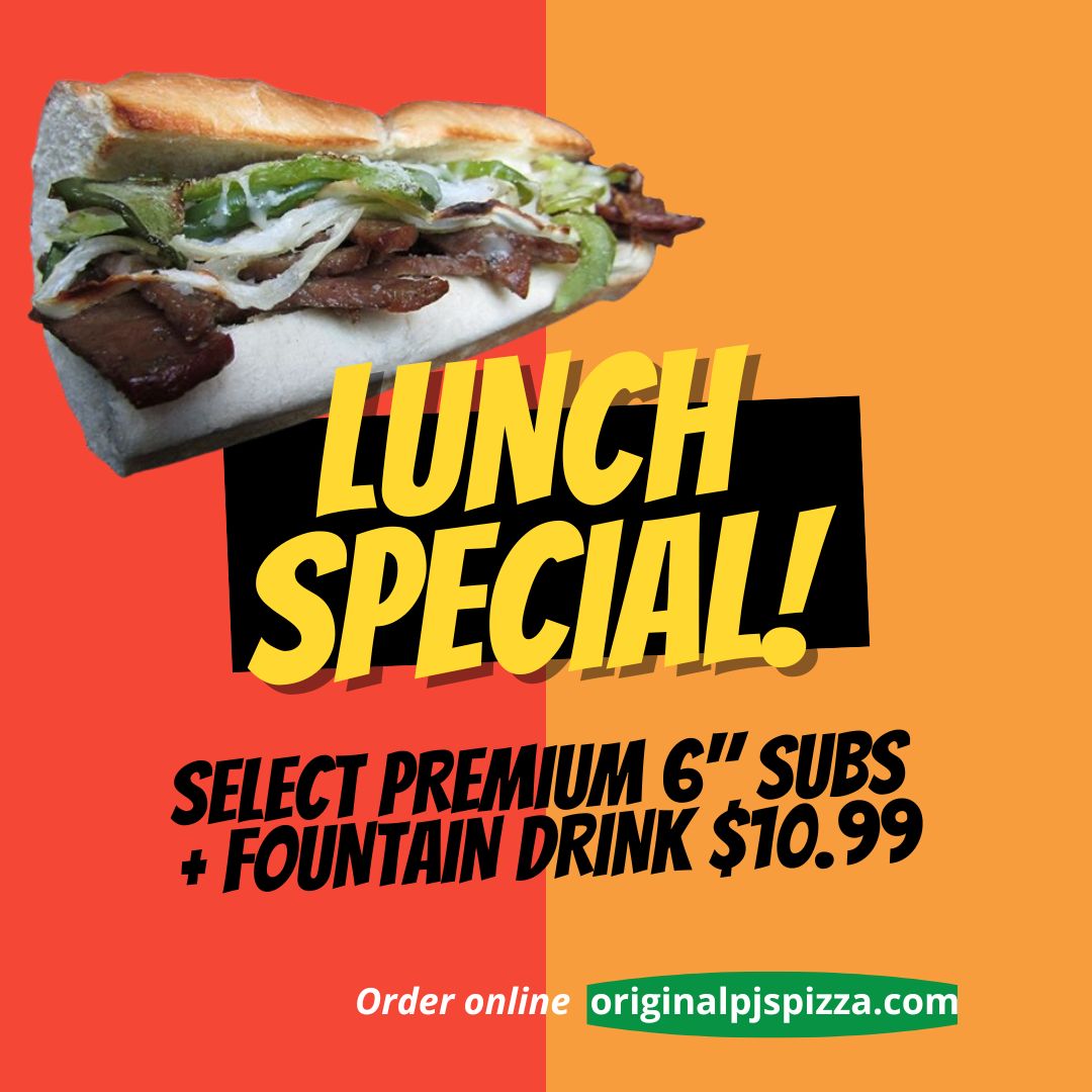 available at the moundsville location, select premium 6 inch subs and fountain drink lunch special $10.99